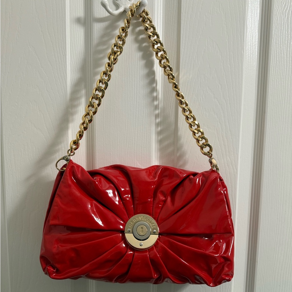 Henri Bendel Red Patent Leather Shoulder Bag with Gold Hardware - Like new